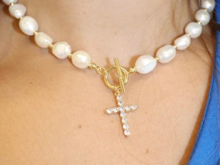 Bezel Cross Necklace With Pearls Online Hot Sale