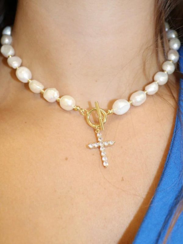 Bezel Cross Necklace With Pearls Online Hot Sale