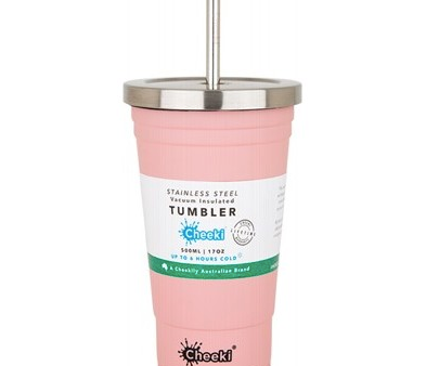 Cheeki Insulated Tumbler - Pink - With Stainless Steel Straw - 500ml For Cheap