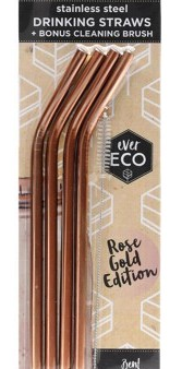 Ever Eco Rose Gold Straws Bent - 4Pack+ Brush Cheap