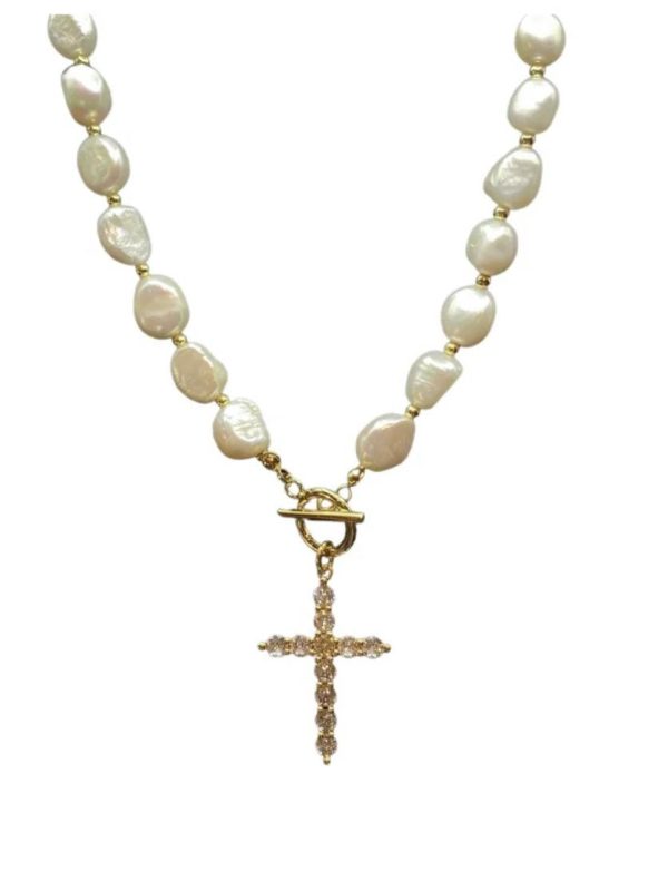 Bezel Cross Necklace With Pearls Online Hot Sale