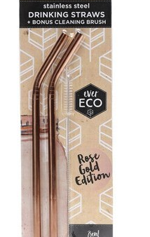 Ever Eco Rose Gold Straws Bent- 2Pack+ Brush Online Sale