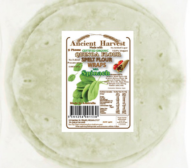 Ancient Harvest Organic Quinoa Spelt Flour Spinach Wraps 220g Discount