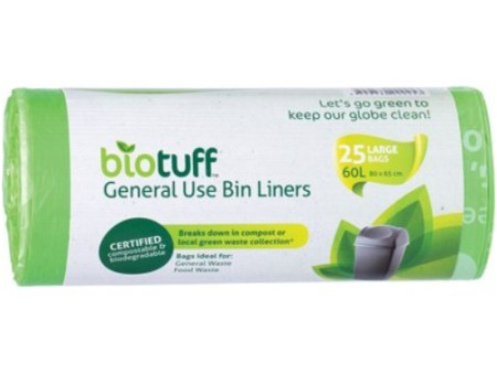 Biotuff General Use Bin Liners Large 60L Bags x25 Hot on Sale