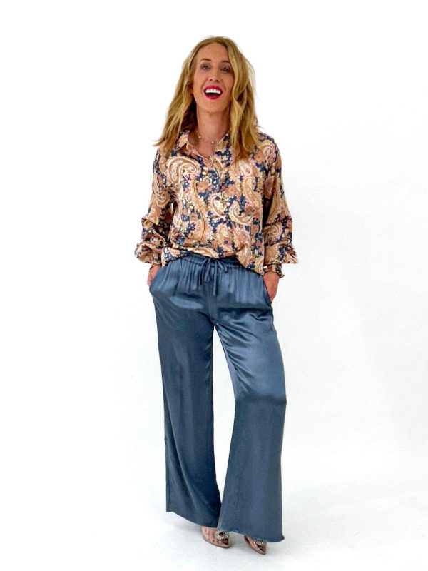 A Blue Satin Dream Pant For Discount