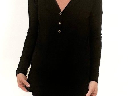 Basic Henley Thermal In Black Hot on Sale