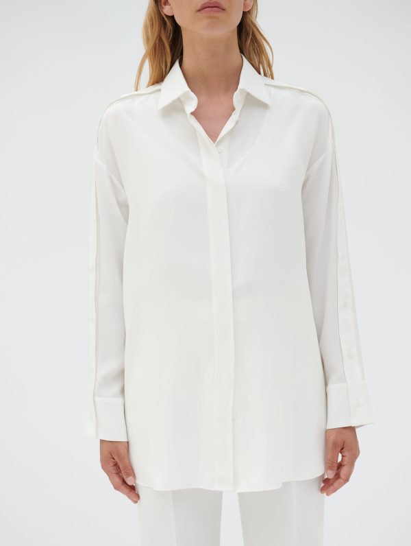 Ivory silk button sleeve shirt Sale