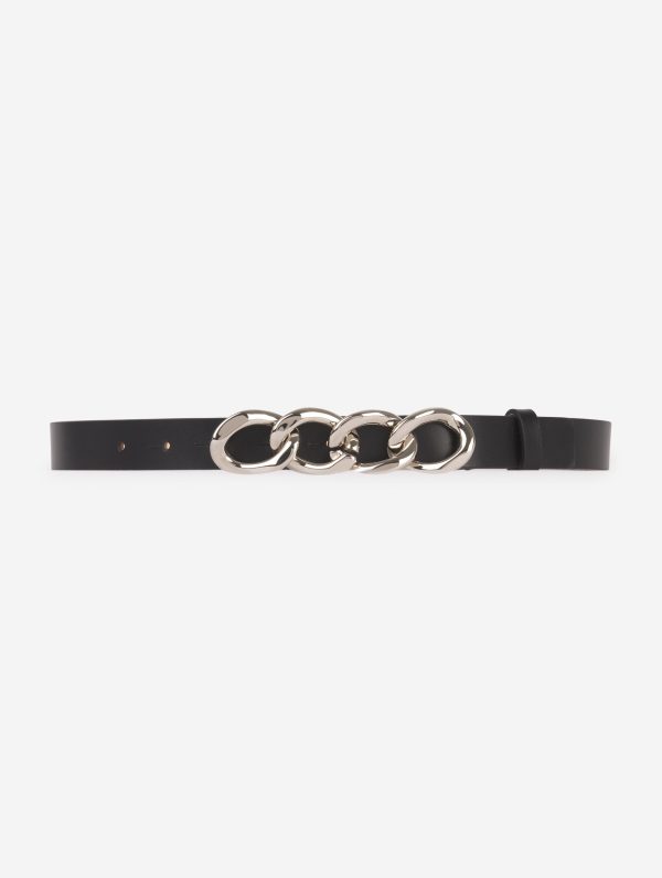 Black leather chain belt Online now