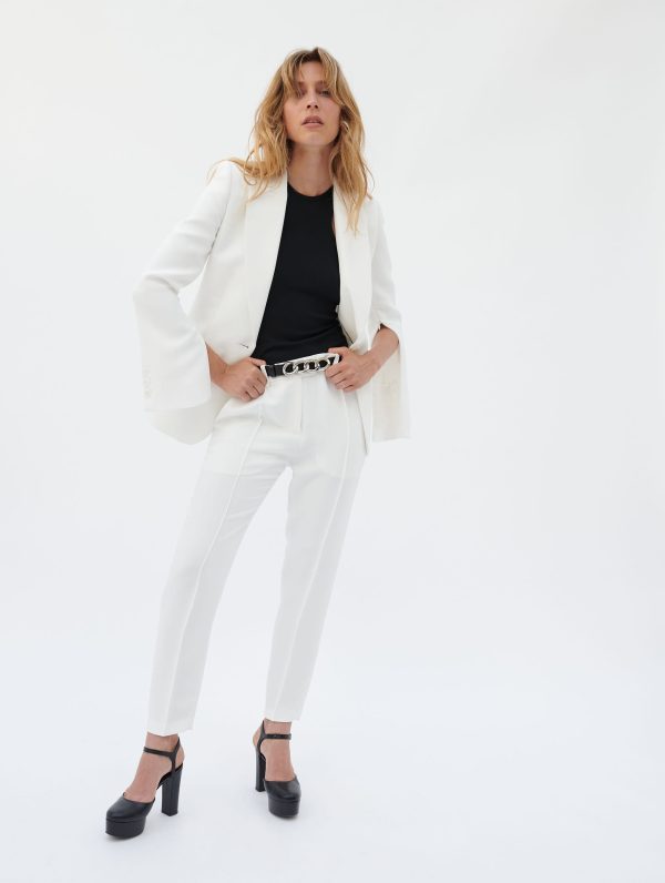 White crepe suit jacket with zip sleeves Fashion