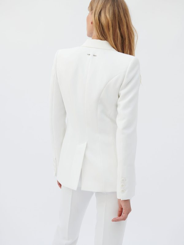 White crepe suit jacket with zip sleeves Fashion