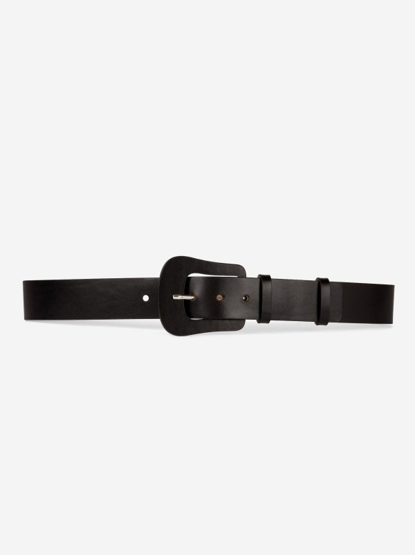 Wide black leather belt Fashion